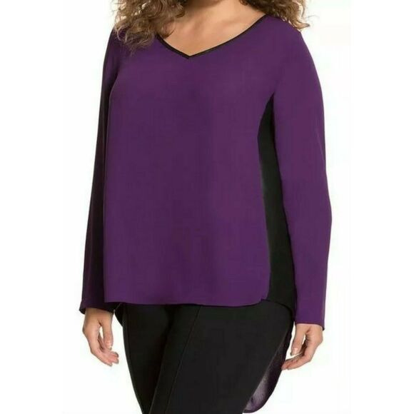 LANE BRYANT Purple Blk Leatherette Shirt Womens PLUS 14 16 1X Hi Low Split Back - Picture 1 of 5
